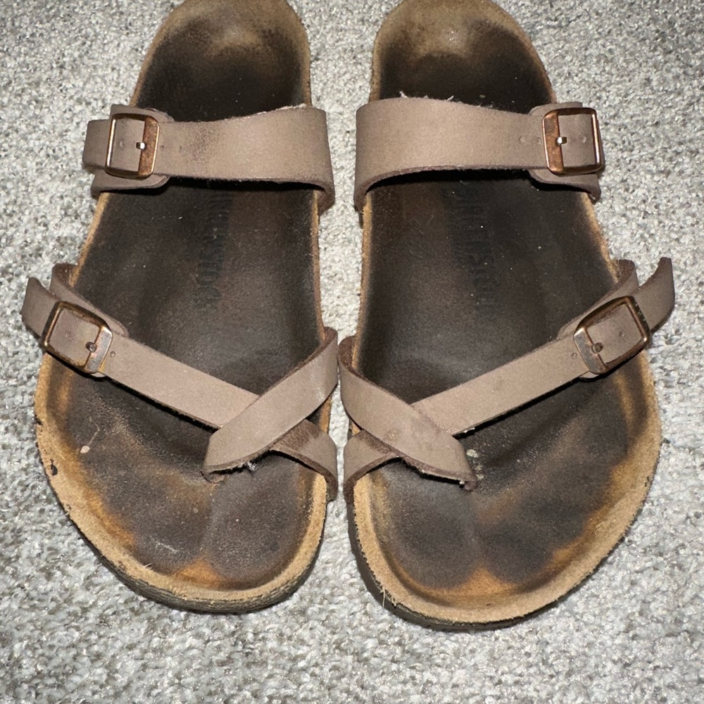 Birkenstock Brown Sandals with Two-Strap Design and Cork Footbed